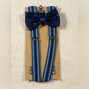 Classic Blue Striped Suspenders with Bow Tie
